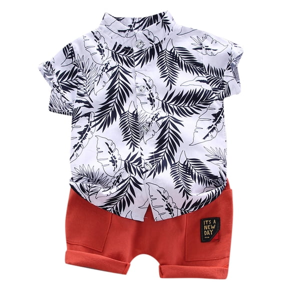 Fesfesfes Toddler Kids Baby Boy Short Sleeve Pattern Shirt Tops+Shorts Set Clothes Summer