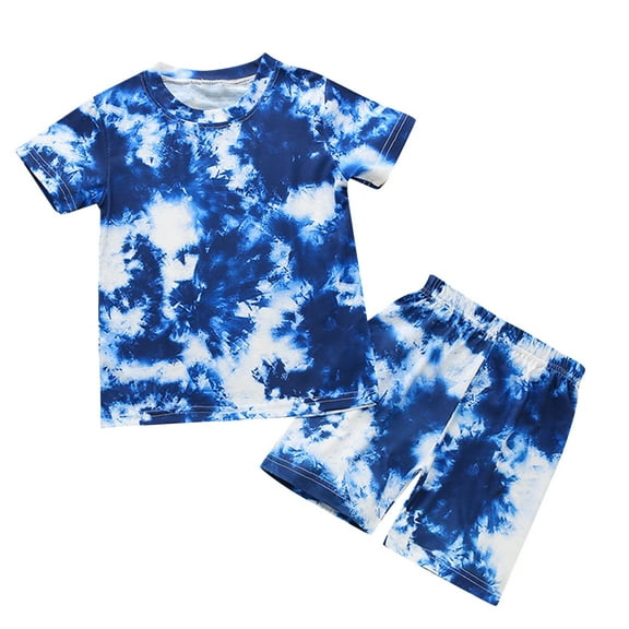 Fesfesfes Toddler Kids Baby Boy Summer Tie-dye Print Short Sleeve Clothes Set