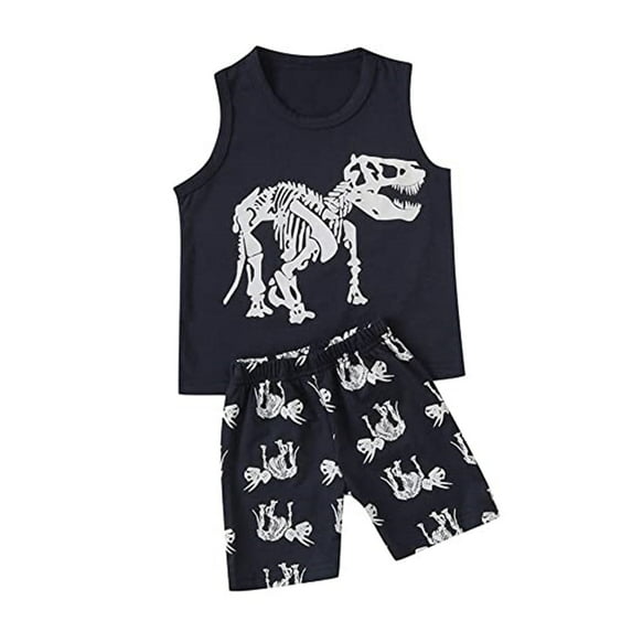 Fesfesfes Toddler Kids Baby Boys Summer Sports Dinosaur Print Vest Clothes Set