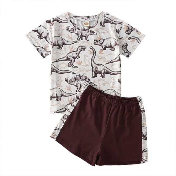 Fesfesfes Toddler Kids Baby Boys Summer White Dinosaur Print Top Shorts Clothes Suit