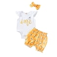 thumbnail image 1 of Fesfesfes Toddler Kids Baby Girls Cartoon Letter Print Blouse Shorts Headwear Clothes Set, 1 of 7