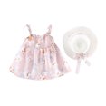 thumbnail image 1 of Fesfesfes Toddler Kids Baby Girls Cute Summer Flowers Print Suspender Dress Skirt Hat Suit, 1 of 6