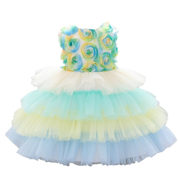 Fesfesfes Toddler Kids Baby Girls Floral Layered Tulle Dress Chiffon Ball Gown Mesh Princess Dress Girls Clothes Spring