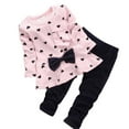 thumbnail image 1 of Fesfesfes Toddler Kids Baby Girls Heart-shaped Print Bow Kids T shirt Pants Clothes Set, 1 of 2