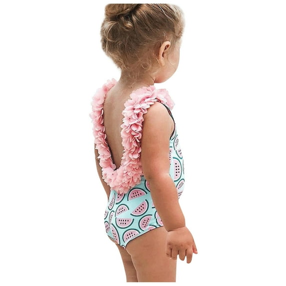 Fesfesfes Toddler Kids Baby Girls Ruffled Monokini One Piece Beach Swimsuit Hollow Back Bathing Suit Swimwear