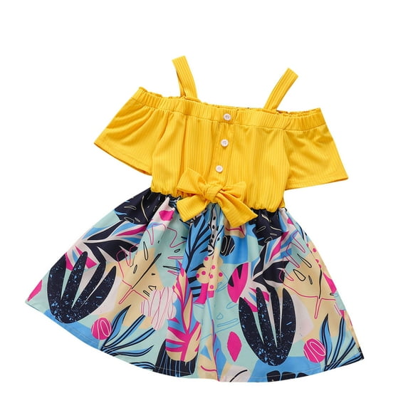 Fesfesfes Toddler Kids Baby Girls Short Sleeve Dress Floral Princess Dress Bowknot Party Dress Off Shoulder Beach Dress On Sale