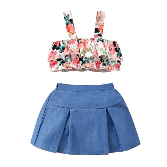 Fesfesfes Toddler Kids Baby Girls Summer Dress Floral Sling Top Mini Skirt Clothes Suit Spring Sale