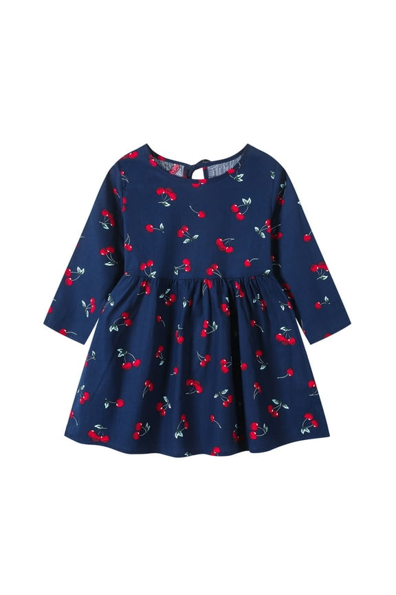 Toddler Kids Baby Girls Summer Dress Long Sleeve Printed Dress Floral Princess Dress Spring