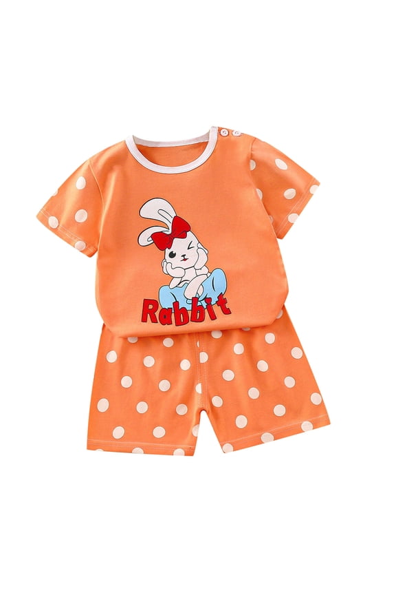 Toddler Kids Boys Girls Unisex Cotton Suit Short Sleeve Round Neck T-shirt Cute Cartoon Print Comfy Bermuda Shorts Suit
