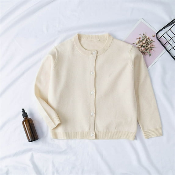 Fesfesfes Toddler Kids Cardigan Baby Girls Long Sleeve Sweater Jacket Fall Thin Tops Solid Color Button Cardigan Coat