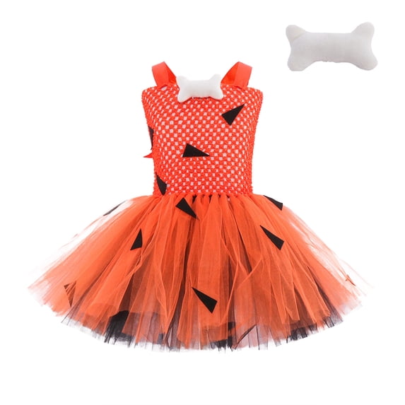 Fesfesfes Toddler Kids Caveman Clothing Baby Girls Boys Historical Dress Set Cavegirl Outfits Spring Sale(Z02#Orange,9-10 Years)