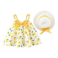 thumbnail image 1 of Fesfesfes Toddler Kids Dress Baby Girl Summer Bow Print Suspender Dress With Hat, 1 of 3