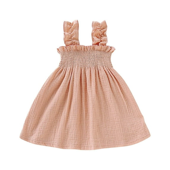 Fesfesfes Toddler Kids Dress Baby Girls Cute Solid Color Breathable Ruffles Elastic Band Suspenders Dress Skirt