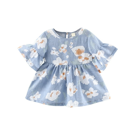 Fesfesfes Toddler Kids Dress Baby Girls Cute Summer Flowers Print Short Sleeve Dress Skirt
