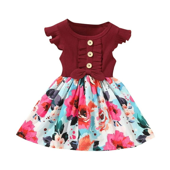 Fesfesfes Toddler Kids Dress Baby Girls Summer Dress Ruffled Sleeveless Fashion Floral Dress