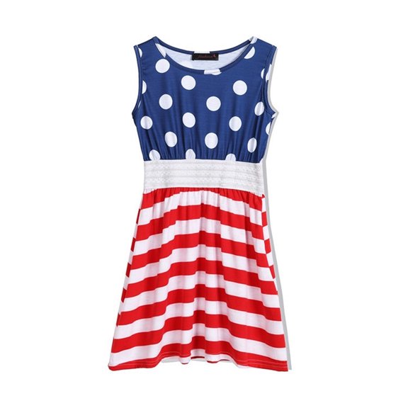 Fesfesfes Toddler Kids Girls July 4th Dress Casual Flag Printing Dress Spring Sale