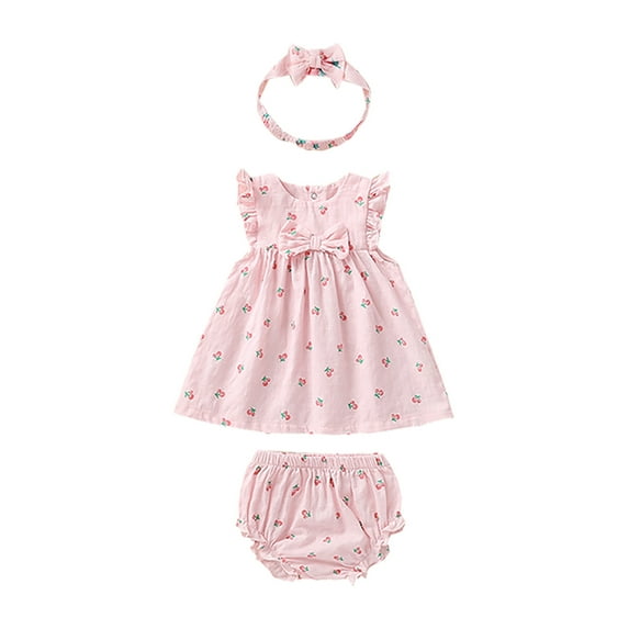 Fesfesfes Toddler Kids Girls Summer Flowers Print Pattern Outfit Bow Headwear Three-piece On Sale