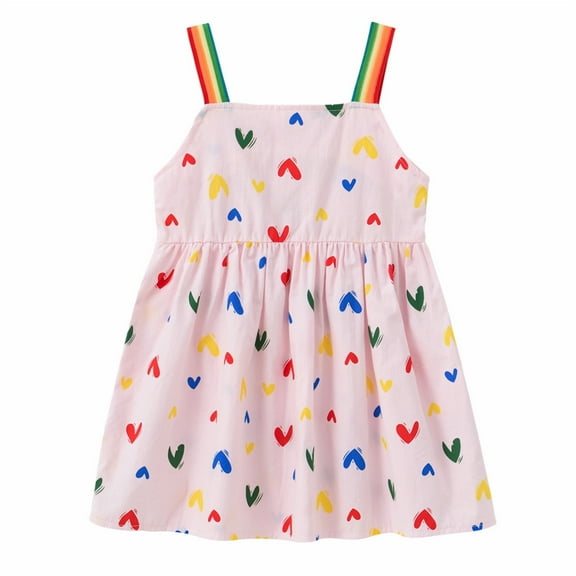 Fesfesfes Toddler Kids Summer Dress Baby Girls Cute Rainbow Sun Dress Shoulder Strap Suspender Dress On Sale