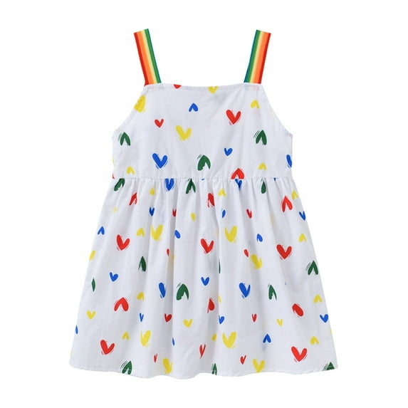 Fesfesfes Toddler Kids Summer Dress Baby Girls Cute Rainbow Sun Dress Shoulder Strap Suspender Dress Spring Sale