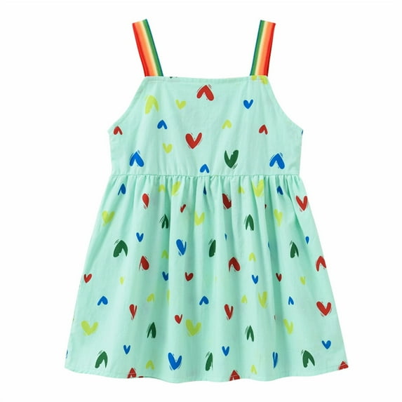Fesfesfes Toddler Kids Summer Dress Baby Girls Cute Rainbow Sun Dress Shoulder Strap Suspender Dress Spring Saving Sale