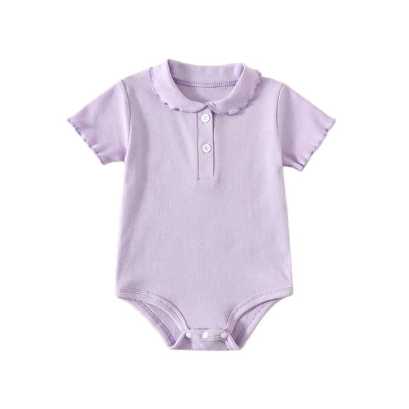 Fesfesfes Toddler Kids Summer Short Sleeve Collar Romper, Cute Solid Color Soft Breathable Buttoned Down Bodysuit Onesie Outfit for Daily Play Wear 3-24 Months Old.