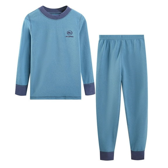 Fesfesfes Toddler Kids Winter Warm Clothes Set Boys Girls Long Sleeve Top and Pants Soft Home Wear Outfit Cozy Two Piece Set Childrens Suit for Cold Weather Indoor Outdoor(Blue,8-9 Years)