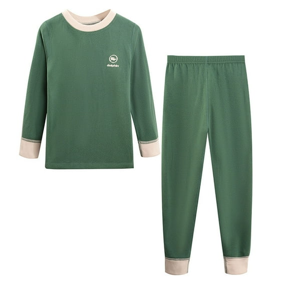 Fesfesfes Toddler Kids Winter Warm Clothes Set Boys Girls Long Sleeve Top and Pants Soft Home Wear Outfit Cozy Two Piece Set Childrens Suit for Cold Weather Indoor Outdoor(Green,11-12 Years)