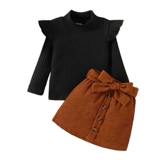 Fesfesfes Toddler Outfit European And American Style Fall And Winter Women's High-neck Knitted Corduroy A-line Skirt Two-piece Suit 1-2 Years