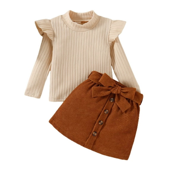 Fesfesfes Toddler Outfit European And American Style Fall And Winter Women's High-neck Knitted Corduroy A-line Skirt Two-piece Suit 9-12 Months