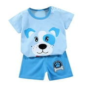 Fesfesfes Toddler Outfit Kids Baby Boys and Girls Cute Short Sleeve Shirts with Shorts Puppy Print Casual Kids Summer Sets On Sale