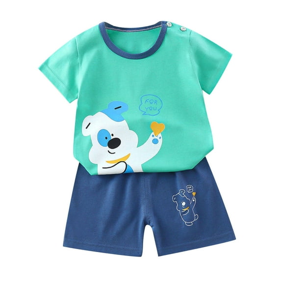 Fesfesfes Toddler Outfit Kids Baby Boys and Girls Cute Short Sleeve Shirts with Shorts Graphic T Sets Children Clothing Cute Casual Kids Outfits Summer Sale