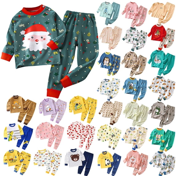 Fesfesfes Toddler Outfit Kids Tops and Pants Sets Boys N Girls Printed Bear Print Long Sleeved Home Wear Clothes Suit 12-18 Months