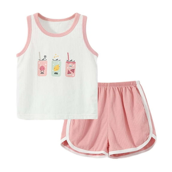 Fesfesfes Toddler Outfits 6 Months To 3 Years Old Girl's Spring Short Sleeve Shirt With Elastic Waist Shorts Letter Tee Shirt Track Shorts 2 Piece Outfit 12-18 Months