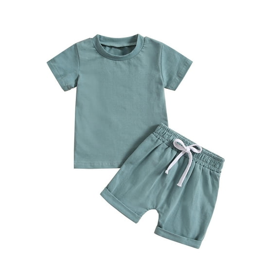 Fesfesfes Toddler Outfits For Boys 2T-4T Toddler Kids Boys Girls Fashion Cute Solid Color Short Sleeve Pocket Top Shorts Suit 2-3 Years