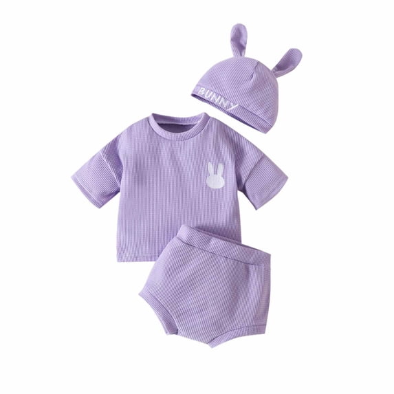 Fesfesfes Toddler Outfits For Girls Baby Boys Girls Easter Lovely Embroidered Bunny Candy Color T-shirt Shorts Hat Suit 18-24 Months