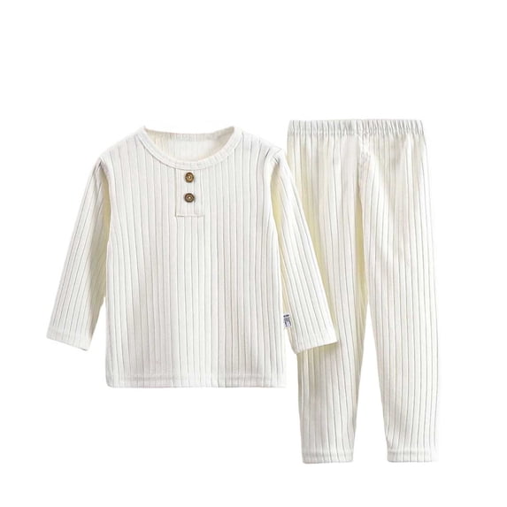Fesfesfes Toddler Pajamas Sets Baby Kids Fall Pjs Solid Color Loungwear Striped Home Clothes Suit