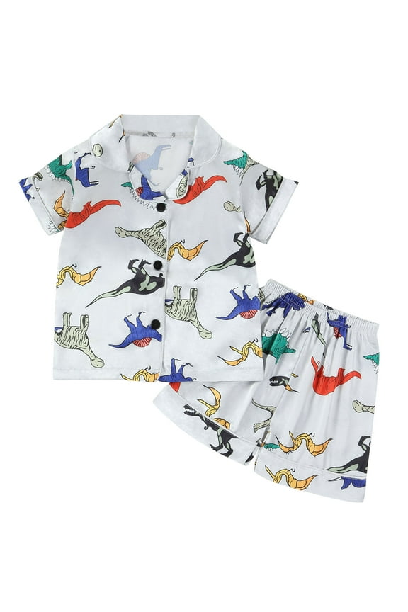 Toddler Pajamas Sets Print Turndown Collar Neck Tops And Short Sets Loose Kids Sleepwear Home Clothing Pajamas Set