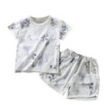 thumbnail image 1 of Fesfesfes Toddler Shirts Short Sleeve Round Neck Sets Summer Loungwear Kids Clothing T shirt And Shorts Two piece Set, 1 of 3