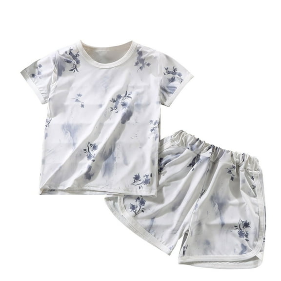 Fesfesfes Toddler Shirts Short Sleeve Round Neck Sets Summer Loungwear Kids Clothing T shirt And Shorts Two piece Set