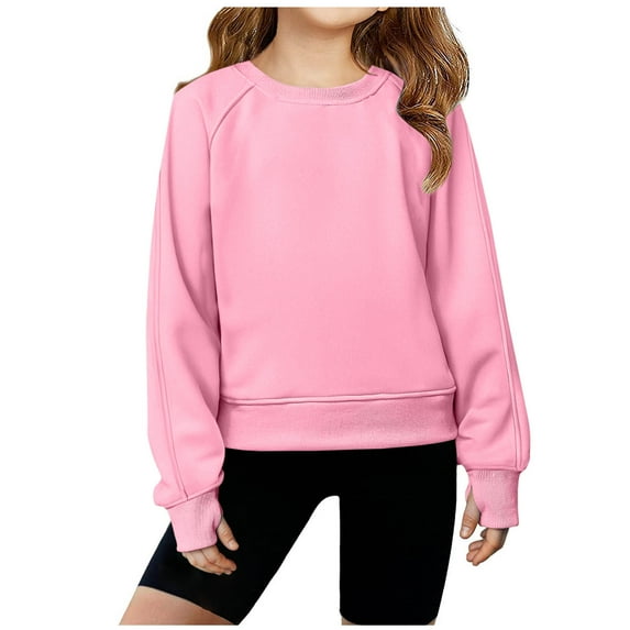 Fesfesfes Toddler Sweatshirts Children's Winter Solid Color Pleated and Thick Long Sleeved Round Neck Casual Sports Sweatshirt for Kids Boys and Girls(Pink#1,10-11 Years)