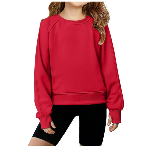 Fesfesfes Toddler Sweatshirts Children's Winter Solid Color Pleated and Thick Long Sleeved Round Neck Casual Sports Sweatshirt for Kids Boys and Girls(Red#1,12-13 Years)