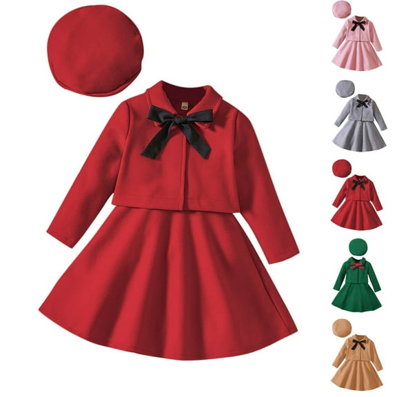 Fesfesfes Toddler Winter Girl Clothes Small And Medium-sized Childrens Solid Color Winter Knot Woolen Jacket Skirt Set Girls Skirt
