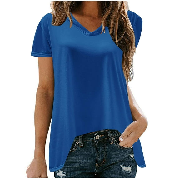 Fesfesfes Tops for Womem Casual Tops Women's Fashion Summer Hooded Collar Leisure Short Sleeve Solid Vest Tops V Neck Tees Summer Tunic Blouse Summer Sale