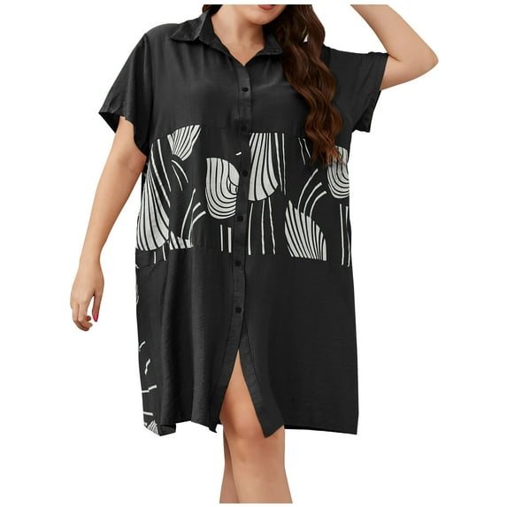 Fesfesfes Tops for Womem Summer Tops Women Oversize Summer Casual Short Sleeve Turndown Neck Solid Sleeve Button Collar Tops Loose Long Blouse V Neck Loose Blouse Tops Under 10$