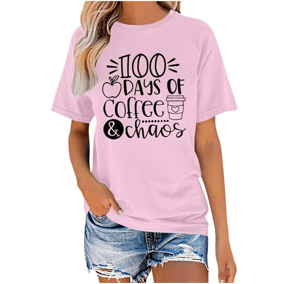 Fesfesfes Tops for Women Summer Regular Printed Regular Women Round Neck Short Sleeves Top Tshirts Shirts for Women Graphic XL(US:10)