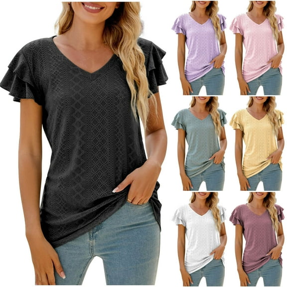 Fesfesfes Tshirt Fashion Women Short Sleeve Comfortable Breathable V-Neck Blouses Shirt Tops Workout Shirt XL(US:10)