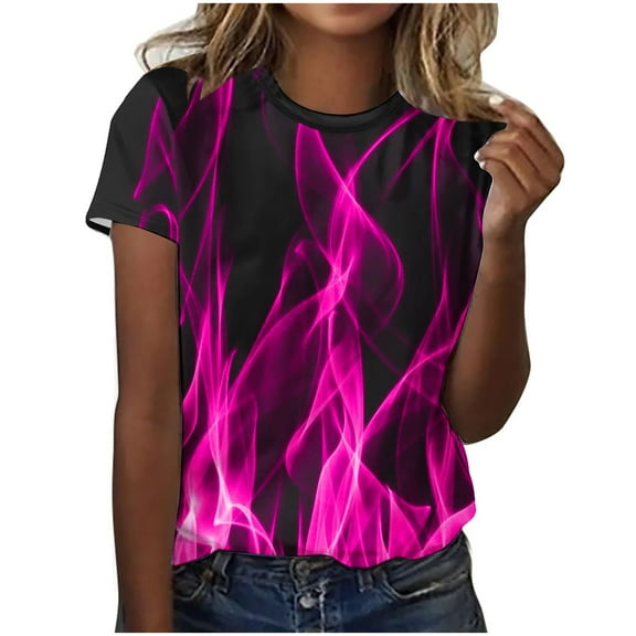 Fesfesfes Tshirt for Women Fashion Womens Fashion Print Tops Short Sleeve Out Blouse Funny Round Neck T-Shirt Tops Womens Casual Tops 2XL(US:12)