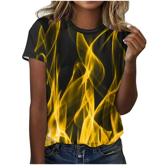 Fesfesfes Tshirt for Women Fashion Womens Fashion Print Tops Short Sleeve Out Blouse Funny Round Neck T-Shirt Tops Womens Casual Tops XL(US:10)