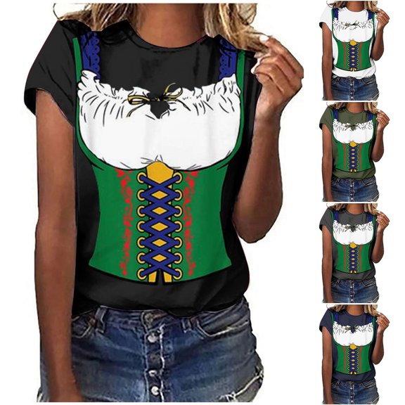 Fesfesfes Tshirts Shirts for Women Graphic Casual Loose Blouse Oktoberfest Printing Round Neck T-Shirt Blouse Short Sleeve Top for Women 2XL(US:12)