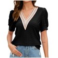 thumbnail image 1 of Fesfesfes Tshirts Shirts for Women Graphic Women's Solid Princess Sleeve Lace Panel V-Neck Loose T-shirt Top 10(XL), 1 of 5